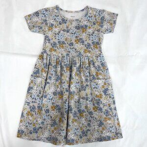 🌼 Quince Girls Floral Cotton Dress 6Y | Gray Blue Pockets